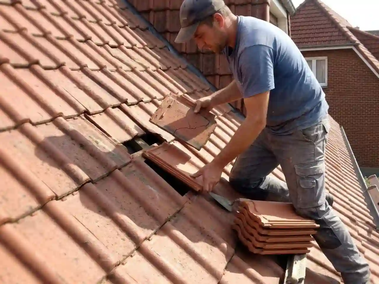 Couvreur au travail à Montbrison